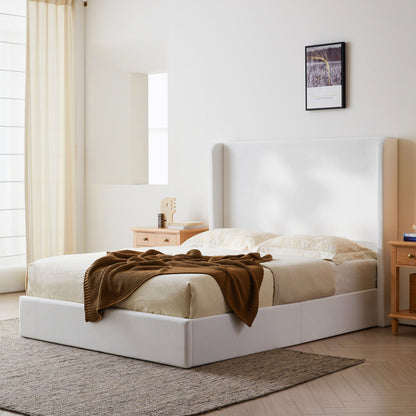 Carmen Upholstered Wingback Bed / Upholstered Platform Bed Frame / 52.3" High Headboard / Simplicity / Minimalist / No Box Spring Needed / Easy Assembly / King / Coconut Micro Suede / No Noise image 2