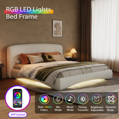 Curved Upholstered Bed with Smart Ambient Lighting,Cream,King image 3