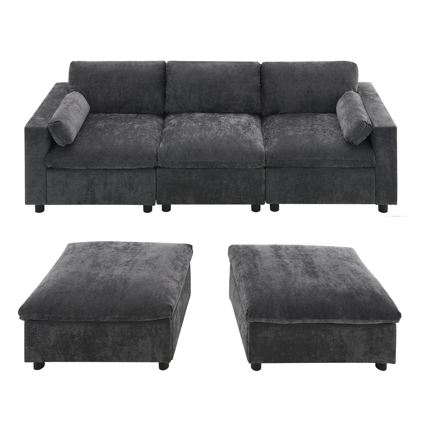 [NEW SKU of N723S7723E]84.5'' Modular Sectional Sofa with Storage Pockets, 5 Seat U Shaped Chenille Couch Set with Pillows, Free Combination Modern Cloud Sofa with Movable Ottoman image 10