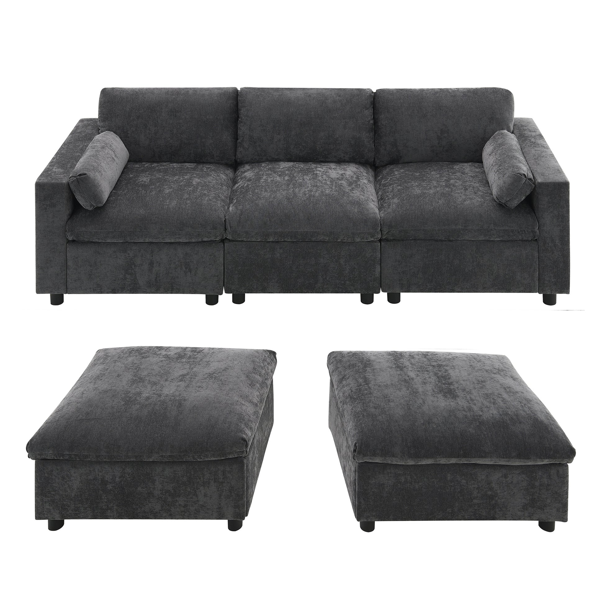 [NEW SKU of N723S7723E]84.5'' Modular Sectional Sofa with Storage Pockets, 5 Seat U Shaped Chenille Couch Set with Pillows, Free Combination Modern Cloud Sofa with Movable Ottoman image 10