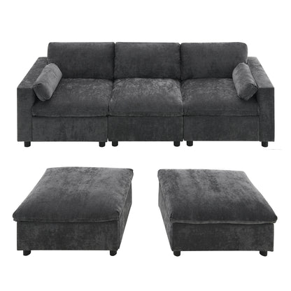 [NEW SKU of N723S7723E]84.5'' Modular Sectional Sofa with Storage Pockets, 5 Seat U Shaped Chenille Couch Set with Pillows, Free Combination Modern Cloud Sofa with Movable Ottoman image 10