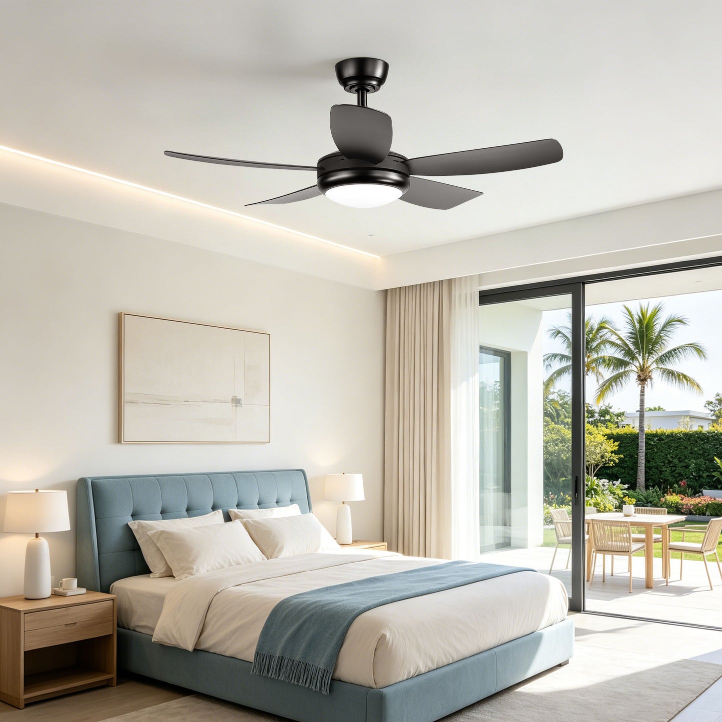 42 inch Ceiling Fans with Lights, Quiet DC Motor, Screw-Free for Blade Installation Reversible Ceiling Fan with Remote Control for Bedroom/Living Room-Black image 5