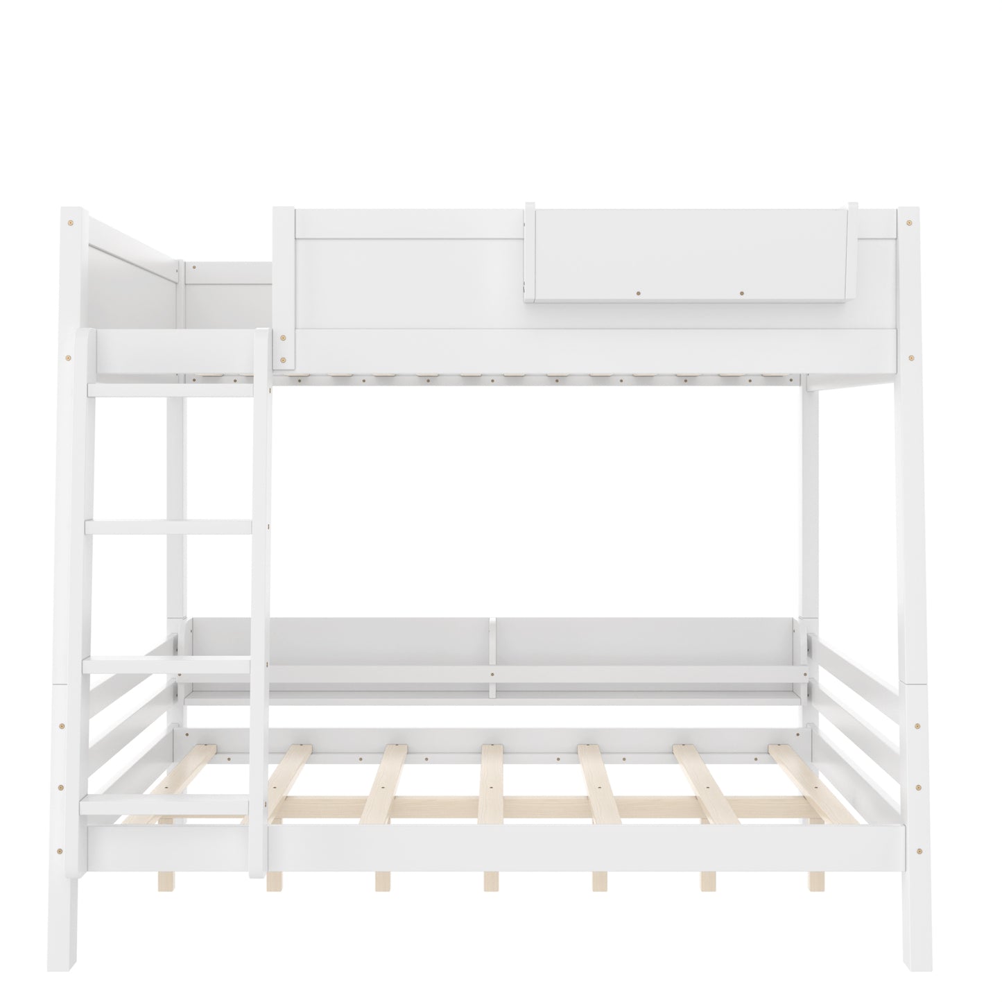 Full Bunk Bed With Storage Shelf and Bookshelf,Wood Bunk Bed with Ladder and Guardrails,Detachable Design,White image 6