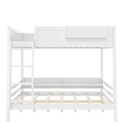 Full Bunk Bed With Storage Shelf and Bookshelf,Wood Bunk Bed with Ladder and Guardrails,Detachable Design,White image 6