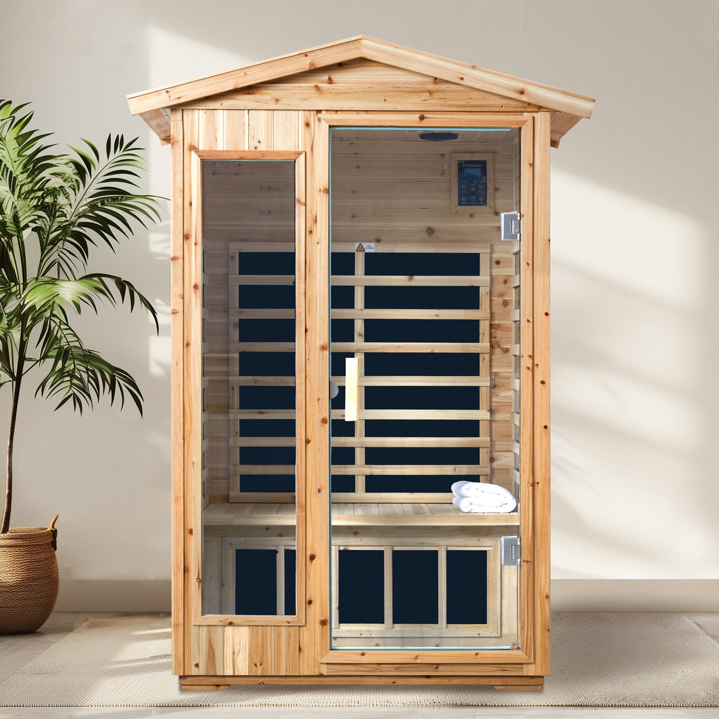 Two person Far infrared old fir outdoor sauna room image 7