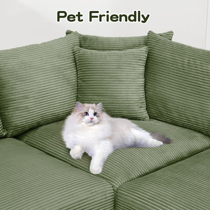 92" Oversized Cloud Modular Sectional Couch,Corduroy Fabric Extra-Wide Armrests Throw Pillows Ergonomic Design High Resilience Cushion Easy Assembly,For Living Rooms Bedrooms,Green image 7