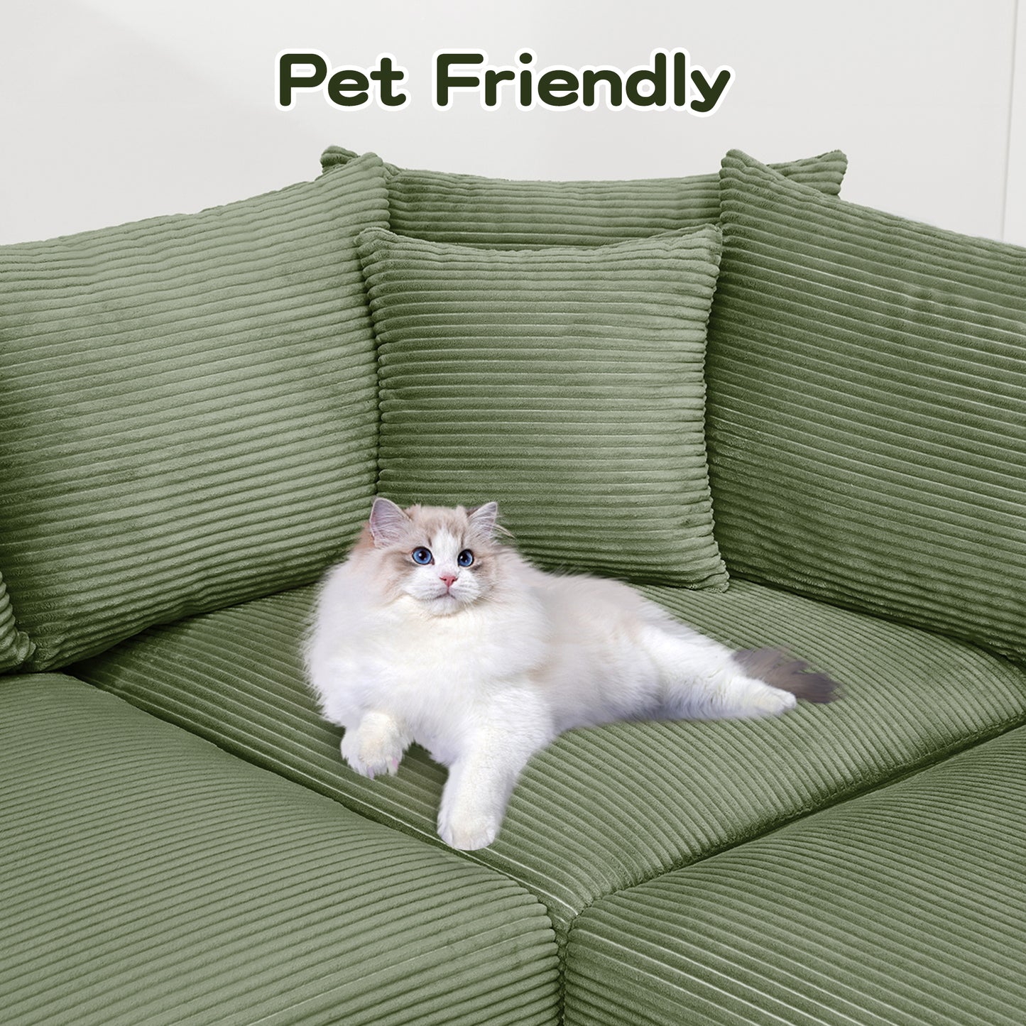 Oversized Cloud Modular Sectional Couch,Convertible Sectional Couches Deep Seat Extra-Wide Armrests, 10 Throw Pillows Premium Corduroy Fabric, Ergonomic Design,Easy Assembly, For Living Rooms,Green image 7