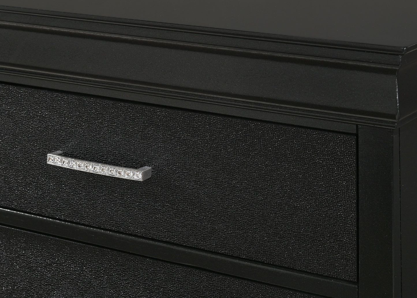 Modern 1pc Black Finish 5-Drawer Tall Chest Wooden Textured Finish Crystal Tufted Handle Furniture image 3