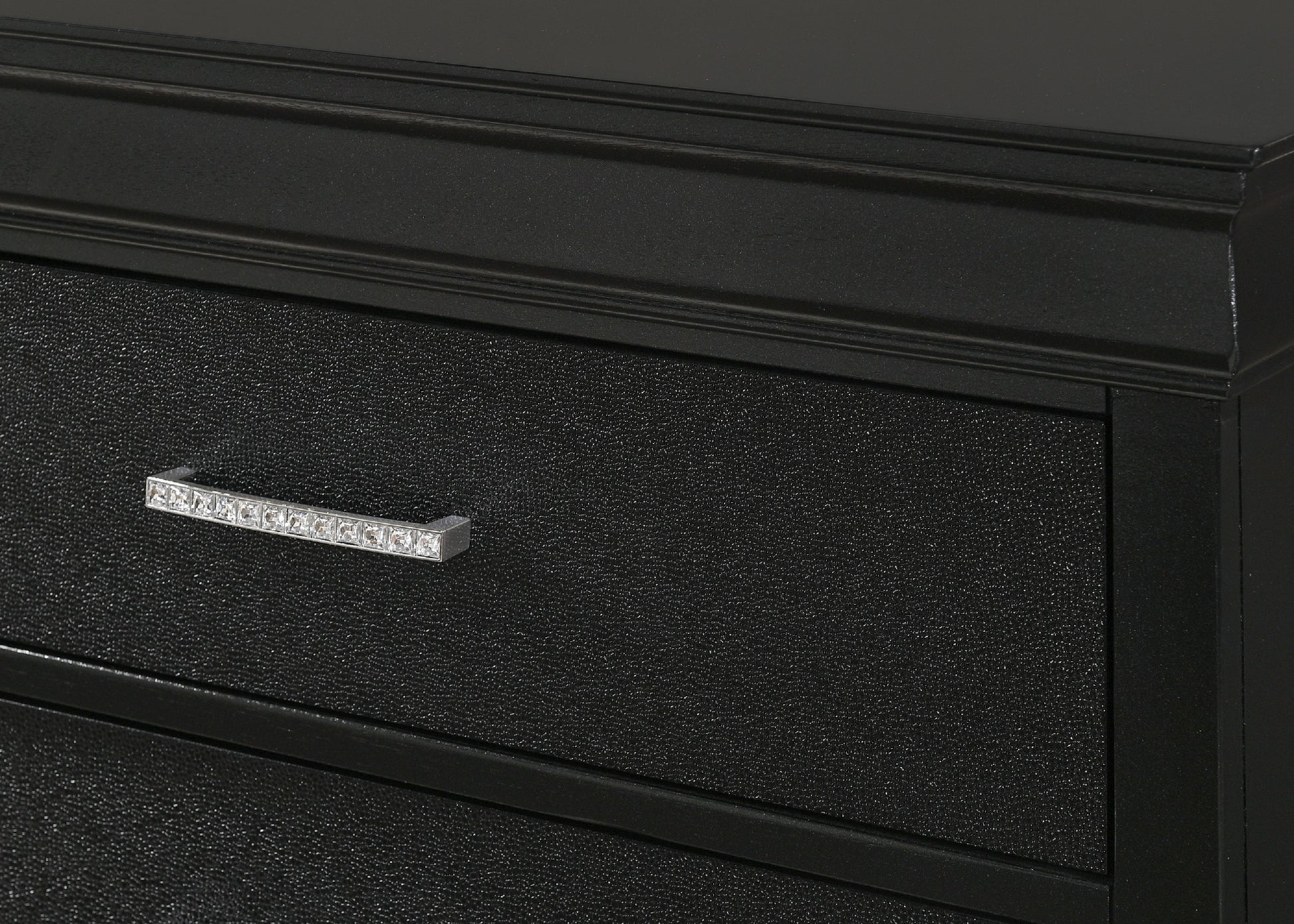 Modern 1pc Black Finish 5-Drawer Tall Chest Wooden Textured Finish Crystal Tufted Handle Furniture image 3