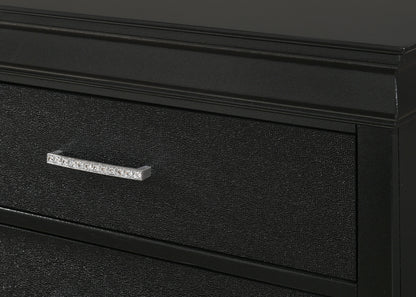 Modern 1pc Black Finish 5-Drawer Tall Chest Wooden Textured Finish Crystal Tufted Handle Furniture image 3