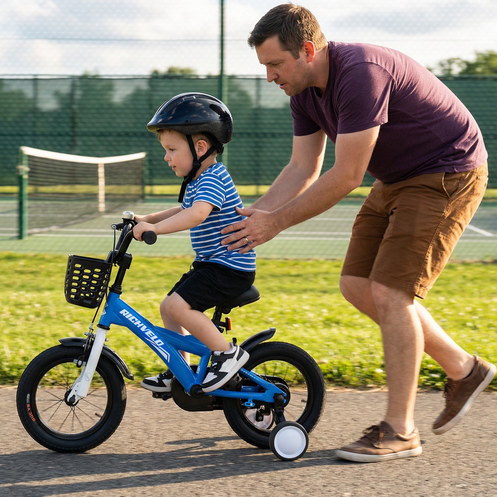 A1401 Kids Bike, 12 14 16 Inch Children Bicycle with Training Wheels, Front V-Brake & Coaster Brake, Basket, for Boys Age 3-7 Years Old image 9