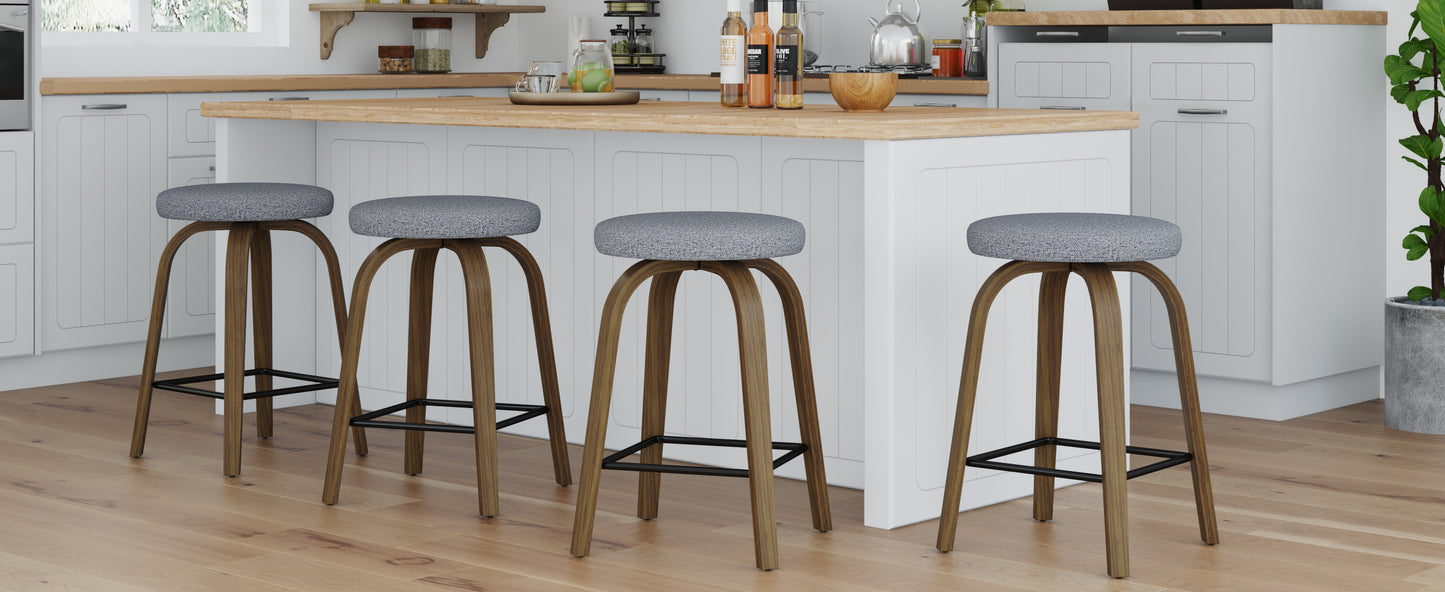 Swivel Bar Stools Set of 2, Counter Height Backless 26″ Bar Stool, Fabric Upholstered Seat, Sturdy Wood Legs and Metal Footrest, Mid-Century Modern Island Stools for Home Bars, Restaurants, Gray image 10