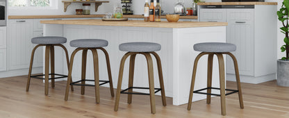 Swivel Bar Stools Set of 2, Counter Height Backless 26″ Bar Stool, Fabric Upholstered Seat, Sturdy Wood Legs and Metal Footrest, Mid-Century Modern Island Stools for Home Bars, Restaurants, Gray image 10