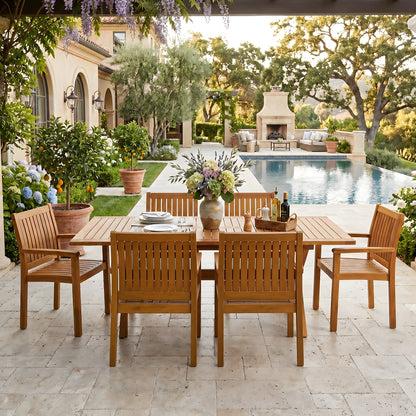 7 Pieces Acacia Wood Outdoor Dining Set s,Modern 6 Chairs 1 Large Table,Dining Furniture Set for Lawn, Backyard, Garden Deck,Poolside,Teak image 4
