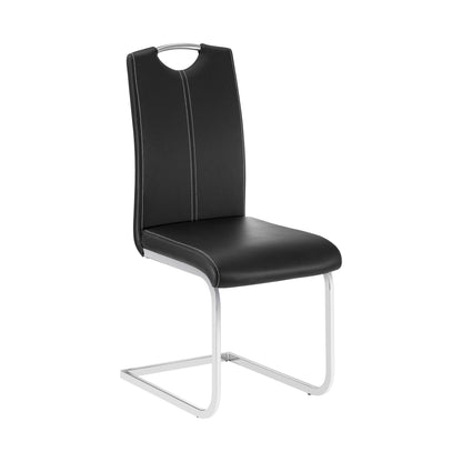 Modern Glam Dining Side Chairs Set of 2 Black Faux Leather Upholstery Chrome Finish Metal Legs Dining Room Furniture image 2