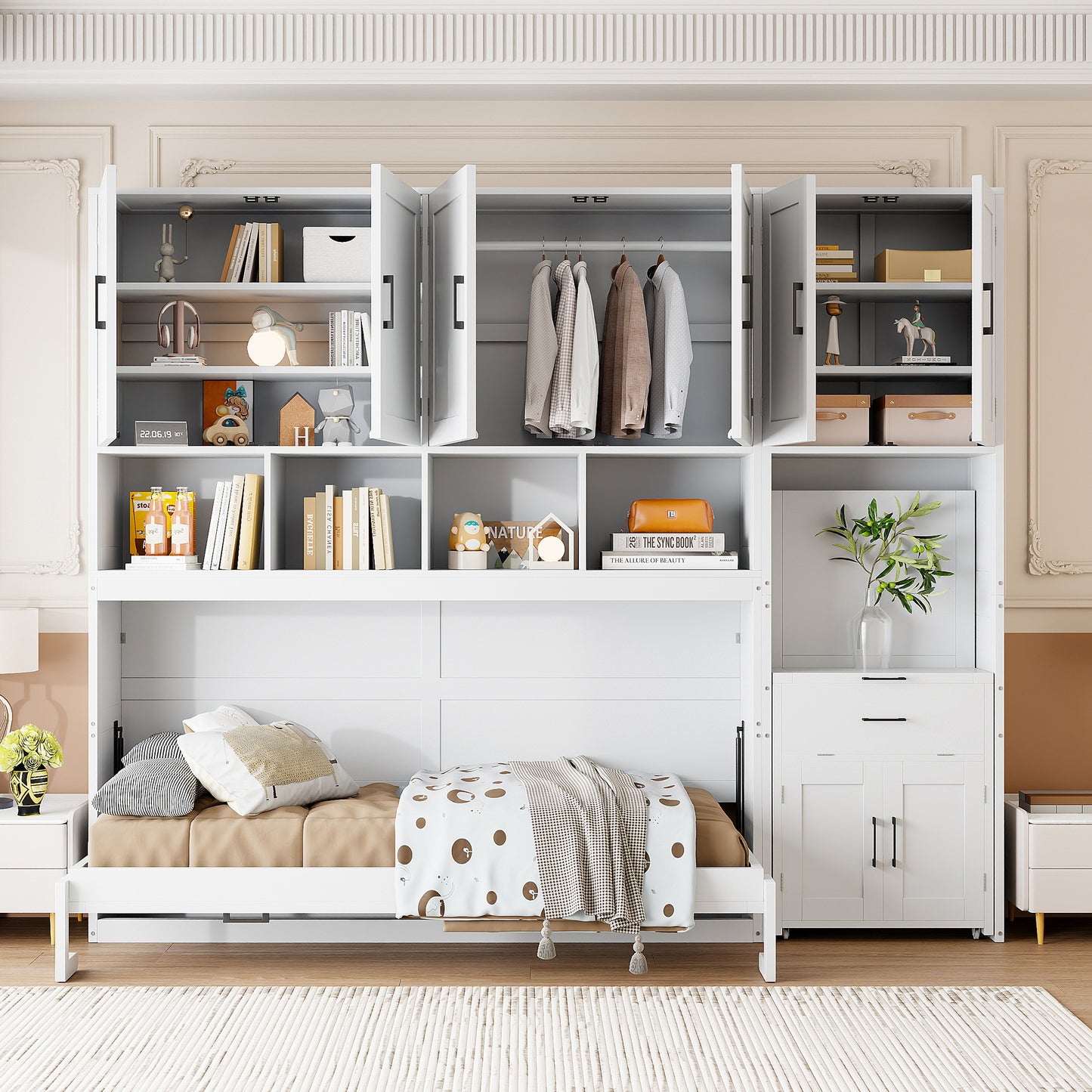 Twin Size Murphy Bed Wall Bed with Closet, Drawers & Desk-White(OLD SKU:LP000595AAK-2) image 2