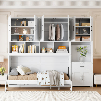 Twin Size Murphy Bed Wall Bed with Closet, Drawers & Desk-White(OLD SKU:LP000595AAK-2) image 2