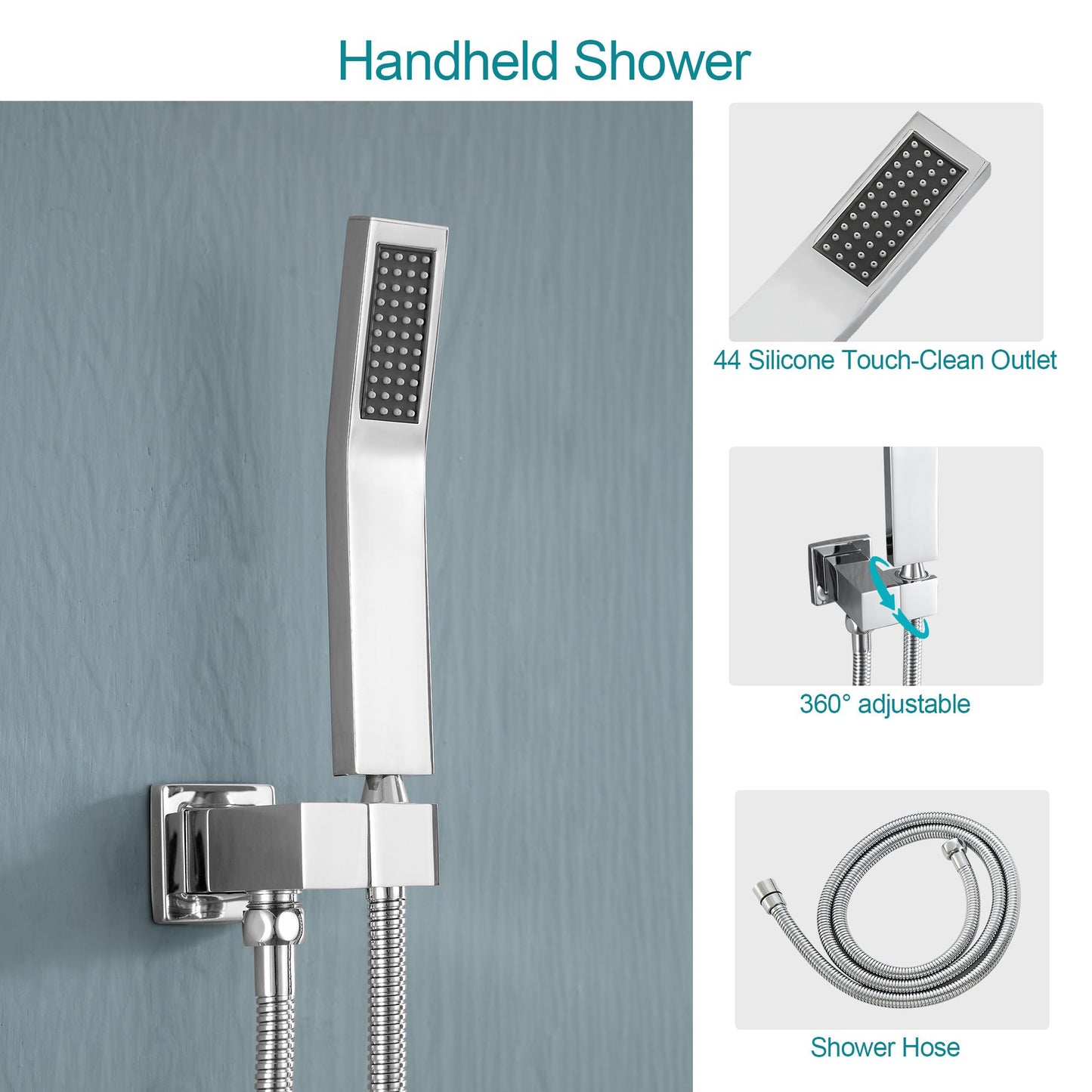 12-inch Wall Mount Square Stainless Steel High Pressure Rain Shower Head Dual Shower Head with Hand Held Spray Combo Sta image 4