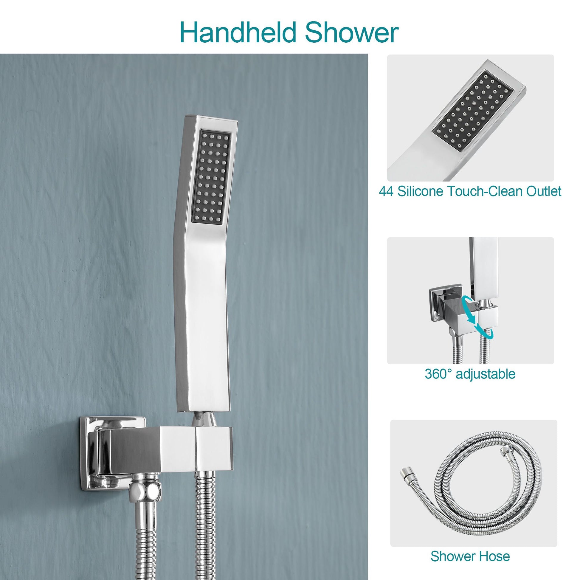 12-inch Wall Mount Square Stainless Steel High Pressure Rain Shower Head Dual Shower Head with Hand Held Spray Combo Sta image 4