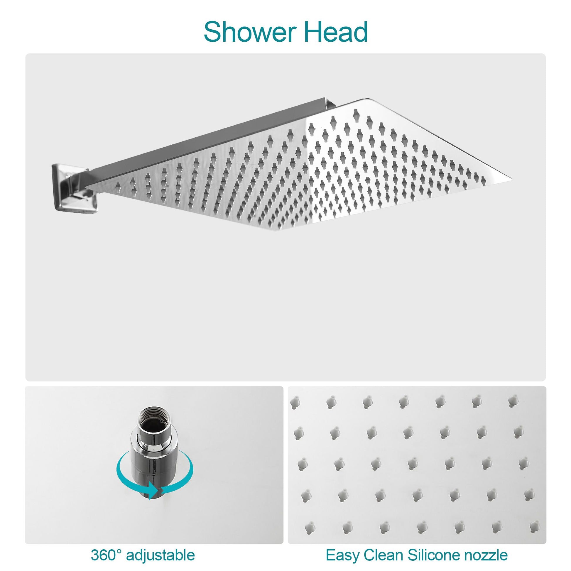 12-inch Wall Mount Square Stainless Steel High Pressure Rain Shower Head Dual Shower Head with Hand Held Spray Combo Sta image 7