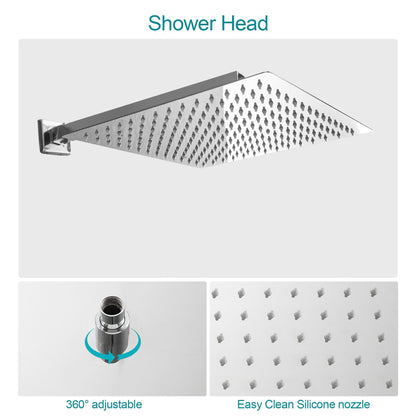 12-inch Wall Mount Square Stainless Steel High Pressure Rain Shower Head Dual Shower Head with Hand Held Spray Combo Sta image 7