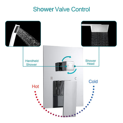 12-inch Wall Mount Square Stainless Steel High Pressure Rain Shower Head Dual Shower Head with Hand Held Spray Combo Sta image 6