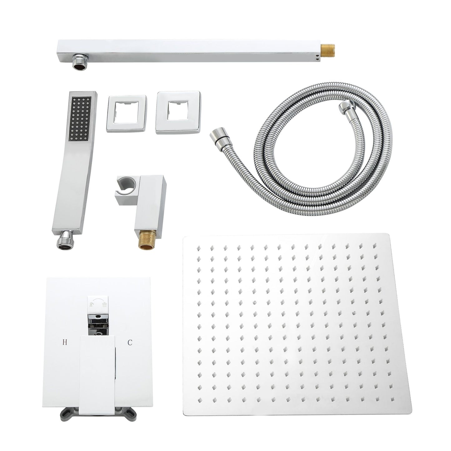 12-inch Wall Mount Square Stainless Steel High Pressure Rain Shower Head Dual Shower Head with Hand Held Spray Combo Sta image 8