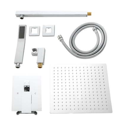 12-inch Wall Mount Square Stainless Steel High Pressure Rain Shower Head Dual Shower Head with Hand Held Spray Combo Sta image 8