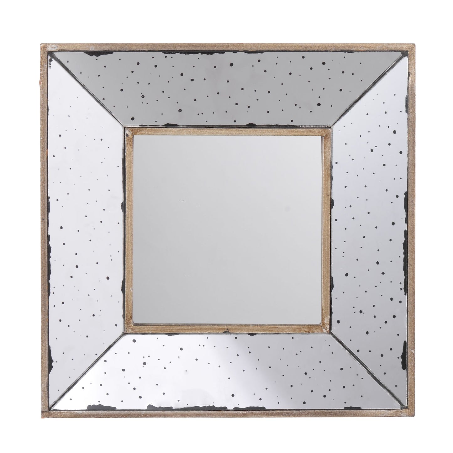 Close-up of distressed silver finish on square accent mirror
