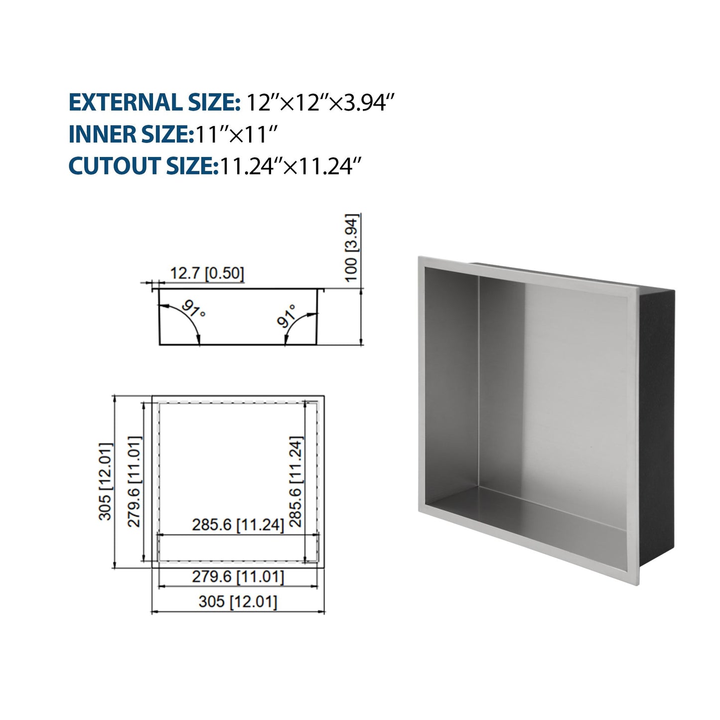 12" x 12" Stainless Steel Shower Niche, Brushed Nickel image 9