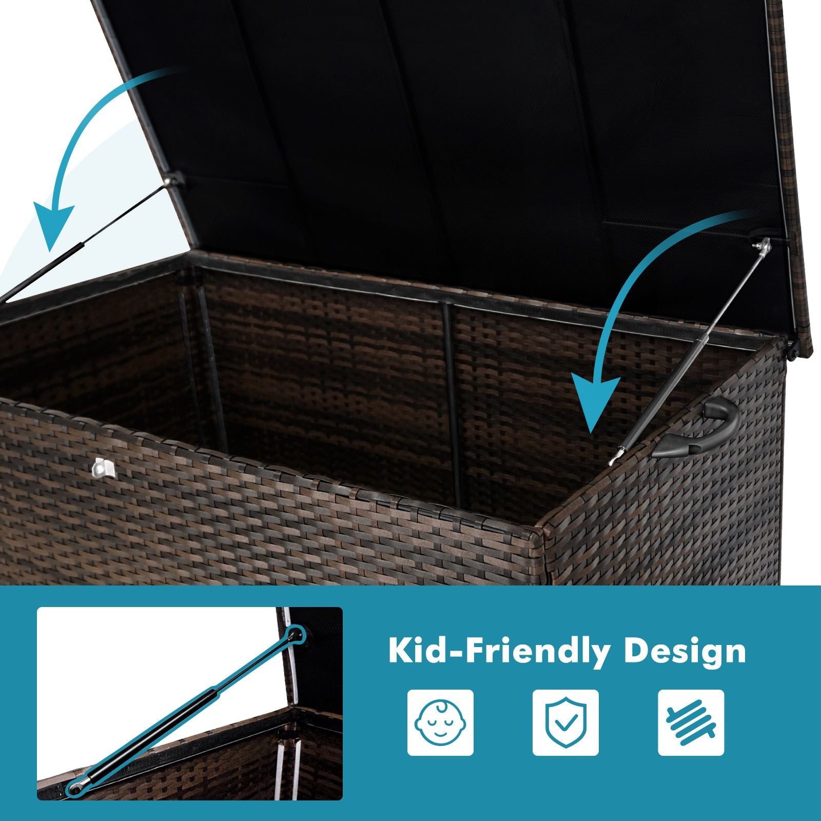 120 Gal. Outdoor Wicker Storage Box Waterproof, Resin Rattan Deck Box for Patio Garden Furniture, Outdoor Cushion Storag image 6