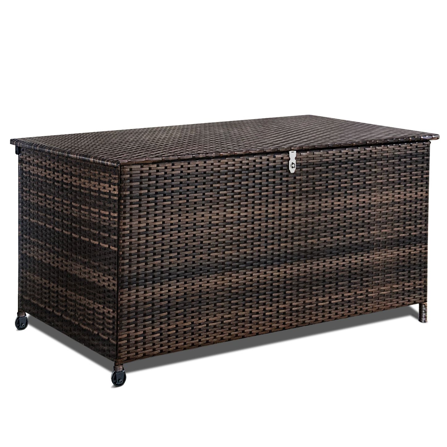 120 Gal. Outdoor Wicker Storage Box Waterproof, Resin Rattan Deck Box for Patio Garden Furniture, Outdoor Cushion Storag image 1