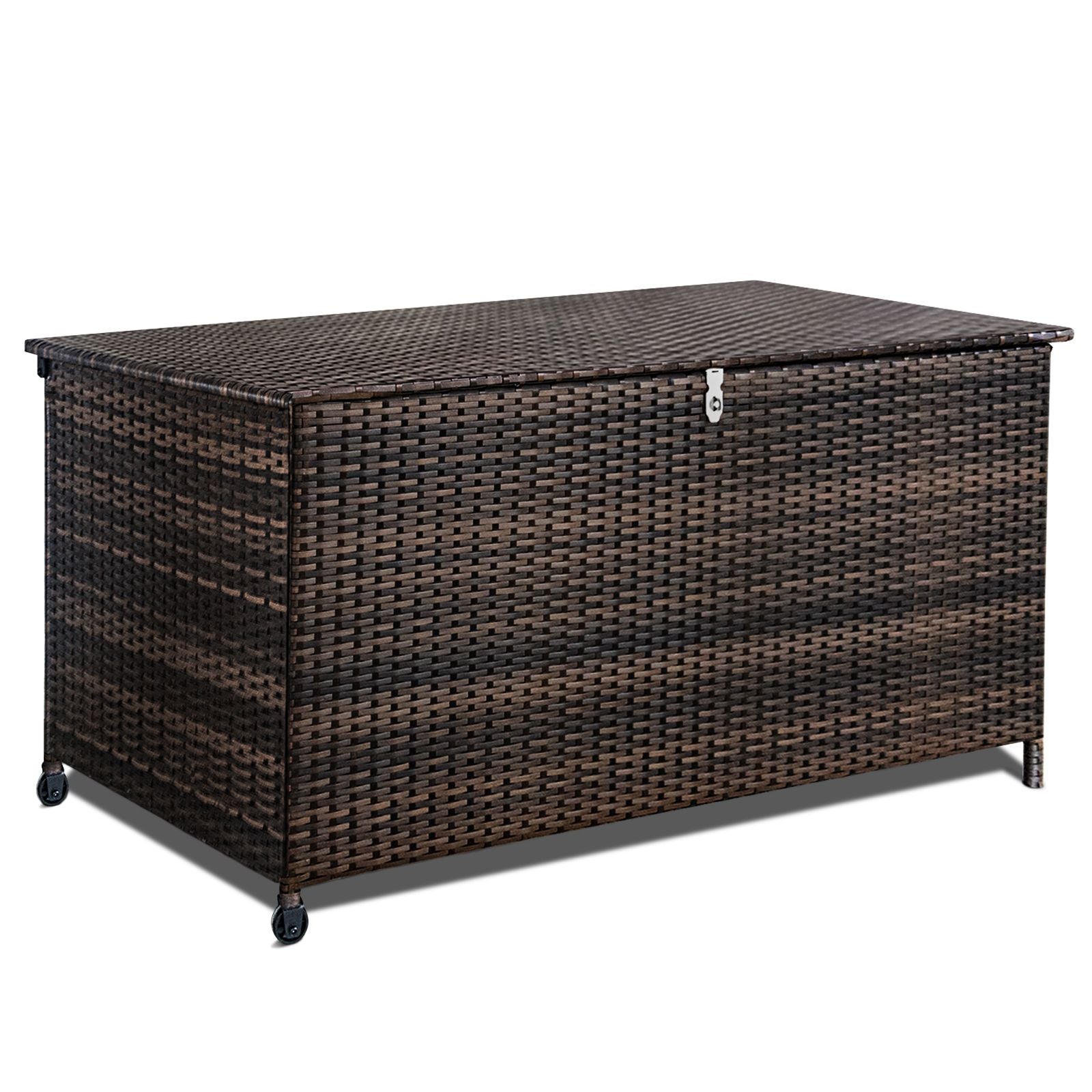 120 Gal. Outdoor Wicker Storage Box Waterproof, Resin Rattan Deck Box for Patio Garden Furniture, Outdoor Cushion Storag image 1