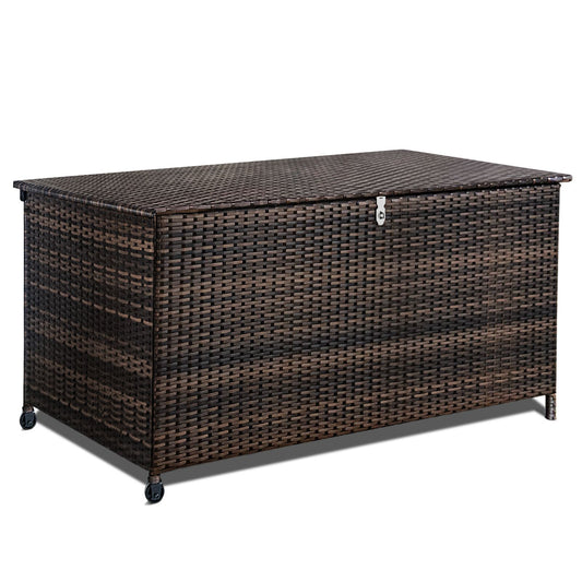 120 Gal. Outdoor Wicker Storage Box Waterproof, Resin Rattan Deck Box for Patio Garden Furniture, Outdoor Cushion Storag image 1