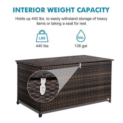 120 Gal. Outdoor Wicker Storage Box Waterproof, Resin Rattan Deck Box for Patio Garden Furniture, Outdoor Cushion Storag image 3