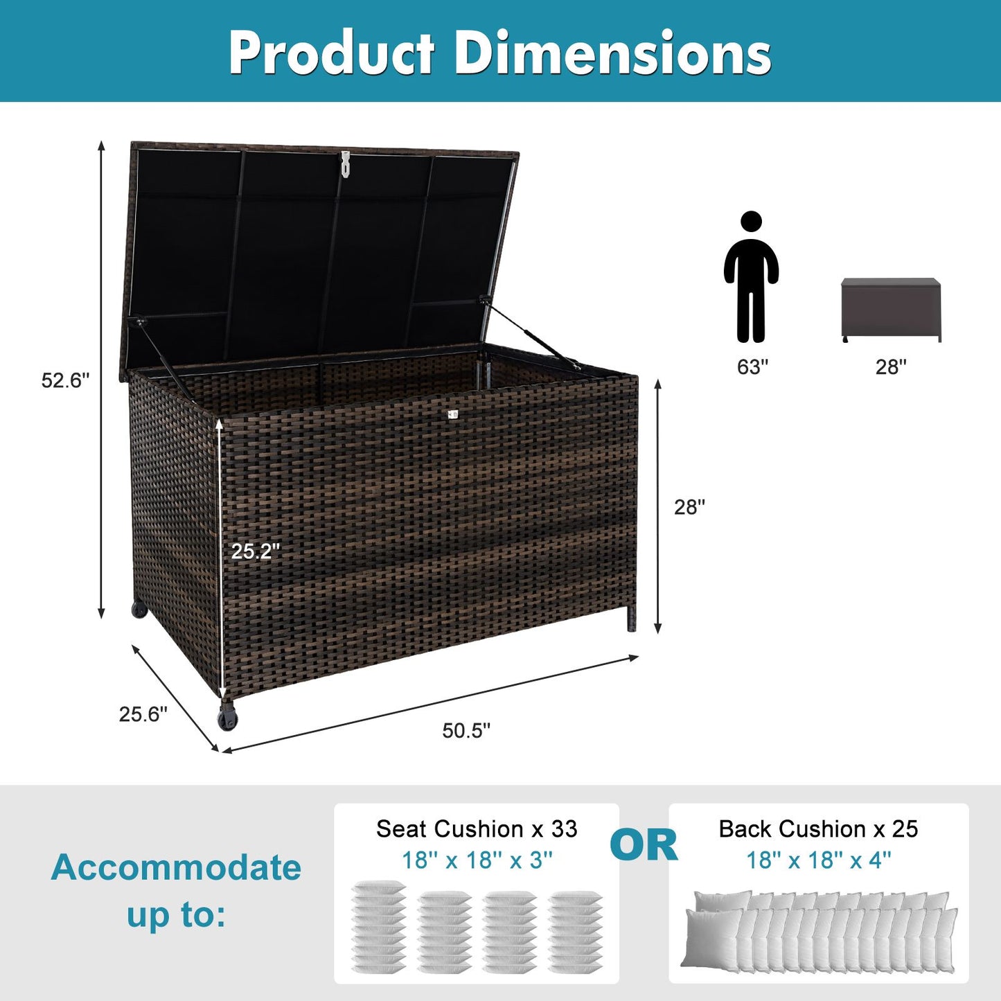 120 Gal. Outdoor Wicker Storage Box Waterproof, Resin Rattan Deck Box for Patio Garden Furniture, Outdoor Cushion Storag image 7