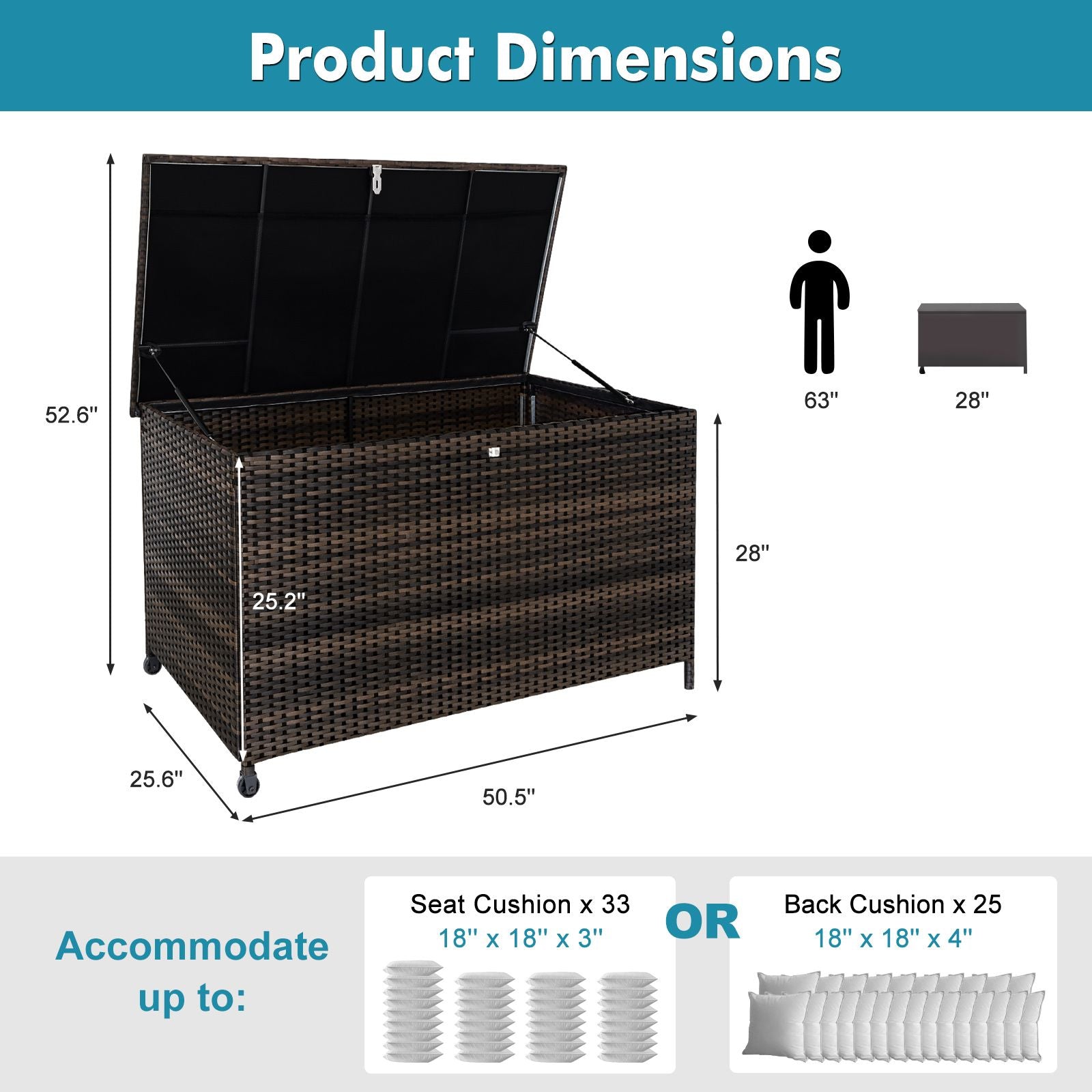 120 Gal. Outdoor Wicker Storage Box Waterproof, Resin Rattan Deck Box for Patio Garden Furniture, Outdoor Cushion Storag image 7