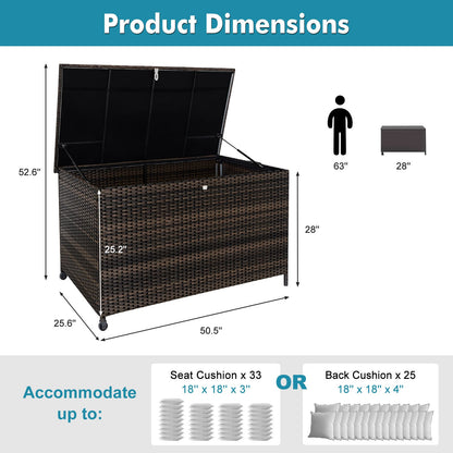 120 Gal. Outdoor Wicker Storage Box Waterproof, Resin Rattan Deck Box for Patio Garden Furniture, Outdoor Cushion Storag image 7