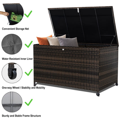 120 Gal. Outdoor Wicker Storage Box Waterproof, Resin Rattan Deck Box for Patio Garden Furniture, Outdoor Cushion Storag image 4