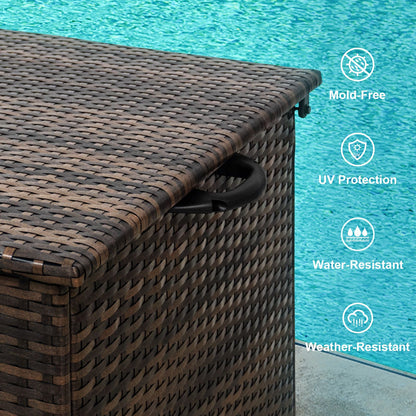 120 Gal. Outdoor Wicker Storage Box Waterproof, Resin Rattan Deck Box for Patio Garden Furniture, Outdoor Cushion Storag image 5