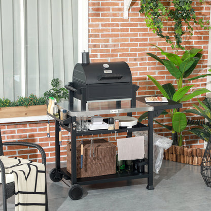 Outsunny Outdoor Grill Cart with Foldable Side Table, 46" x 21.75" Multifunctional Stainless Steel Pizza Oven Stand with Three-Shelf, Movable Food Prep Table on Wheels, Black image 2