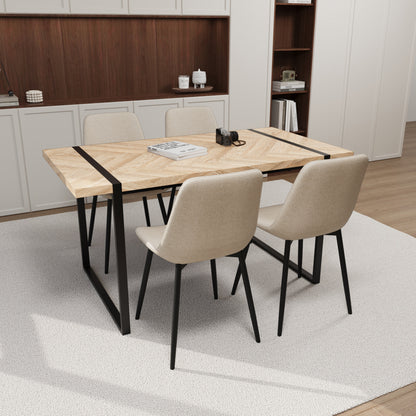 59" MDF light wood dining table and modern dining chair 4-piece set, medieval wooden kitchen dining table set, rectangular metal base, dining table and suede chair image 3