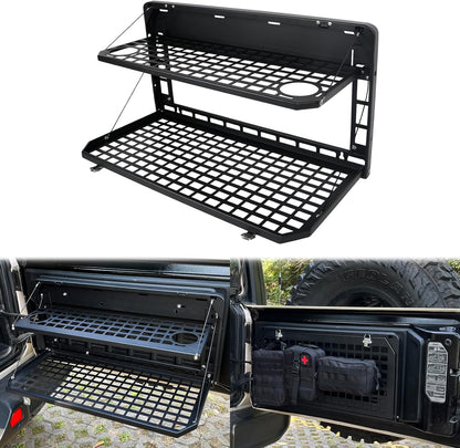 2-Tier Tailgate Table Rear Foldable Storage Cargo Rack Outdoor Camping Desk for 2007-2026 Jeep Wrangler JK&JL 4 Door (Not Fit JK Models with Stock Subwoofer) image 5