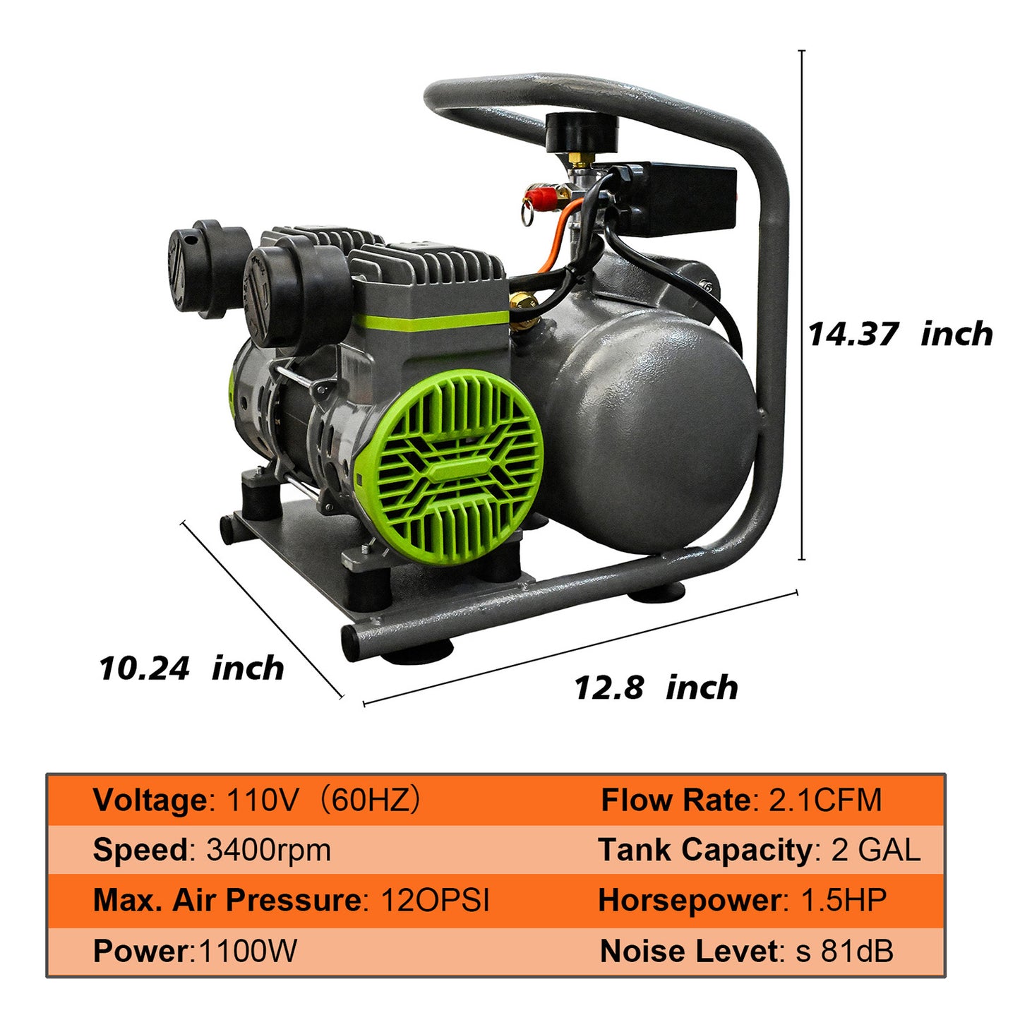 Oil Free Air Compressor, Quiet Low Noise Portable Air Compressor with Tank, 110V High Pressure Pneumatic Pump for Garage, Workshop, Woodworking, Tire Inflation image 10
