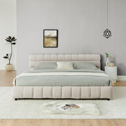 King Size Upholstered Bed,comfortable upholstered bed frame, Chenille fabric, with headboard and solid bed frame. With drawer for storage.-Beige(88.5''*85.5''*31'') image 6
