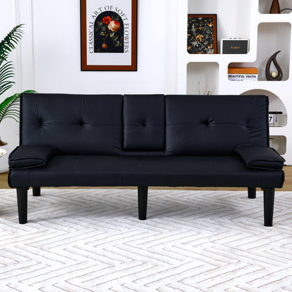 The 67-inch black PVC multi-functional sofa bed with a foldable and cup holder design makes it extremely convenient to turn the living room into a guest room image 10