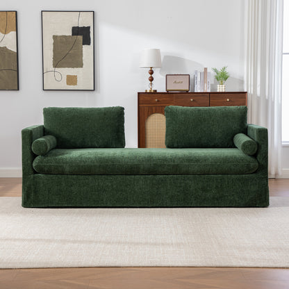 82.68" Wide Extra-large Double-seater Sofa, Chenille Upholstered, With Two Armrest Pillows And Two Backrest Pillows, Suitable For Bedrooms, Living Rooms, And Window Seating.Green image 2