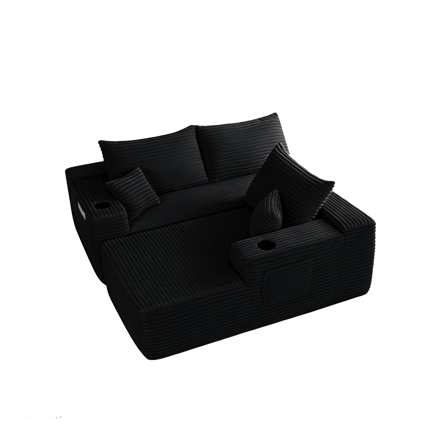 108" Cloud Sectional Sofa with L-Shape Chaise and Side Pockets, Modern Modular Design, Deep Seating, Upholstered Couch for Living Room/Bedroom, No Assembly Required (Plush Fabric), Black, Right image 8