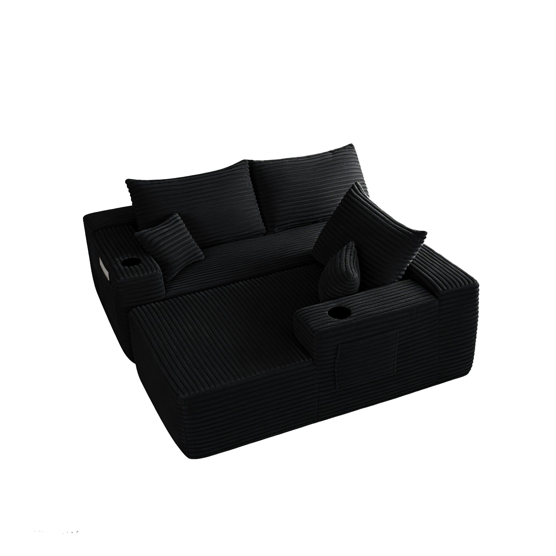 108" Cloud Sectional Sofa with L-Shape Chaise and Side Pockets, Modern Modular Design, Deep Seating, Upholstered Couch for Living Room/Bedroom, No Assembly Required (Plush Fabric), Black, Right image 8