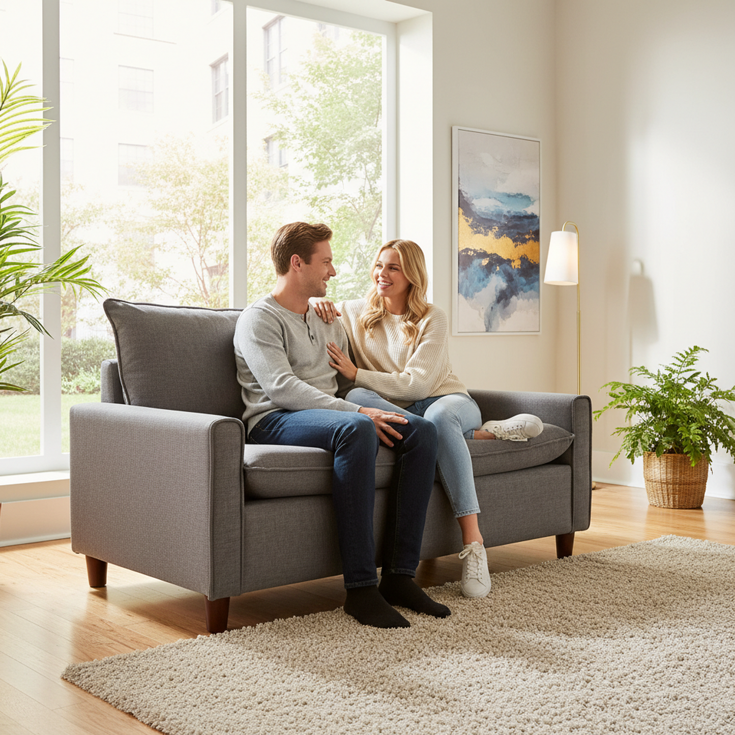 Container Furniture Direct Kathy Collection Modern Contemporary Fabric Upholstered Livingroom Loveseat Sleeper, Dark Grey image 9